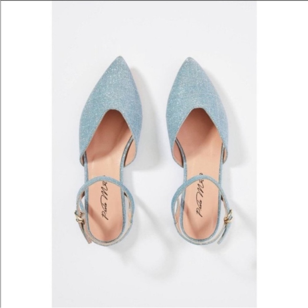 Anthropologie - Paolo Mattei Light Blue Glitter Pointed Toe Flats